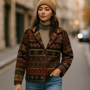 Asazu Jacket Womens Small Colorful Southwestern Tribal Ethnic Festival Boho Folk